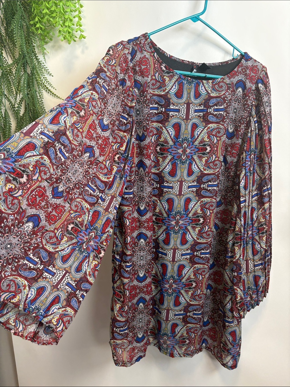 Fire Los Angeles Red Multi Paisley Balloon Sleeve Tunic